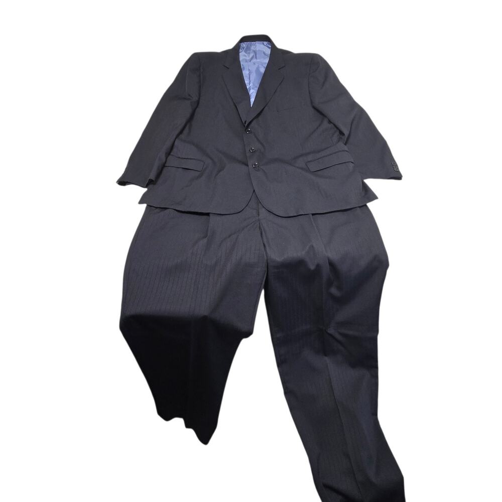 Super 120 Men's 3-piece Suit Size 52 Big & Tall Black Pinstripe